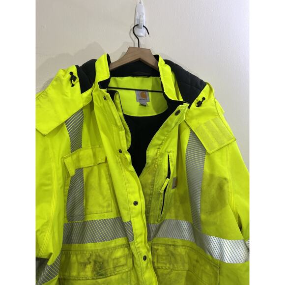 Carhartt Neon Green Jacket Hooded 4XL Reflective Workwear Class 3 Type R ANSI - Picture 4 of 16
